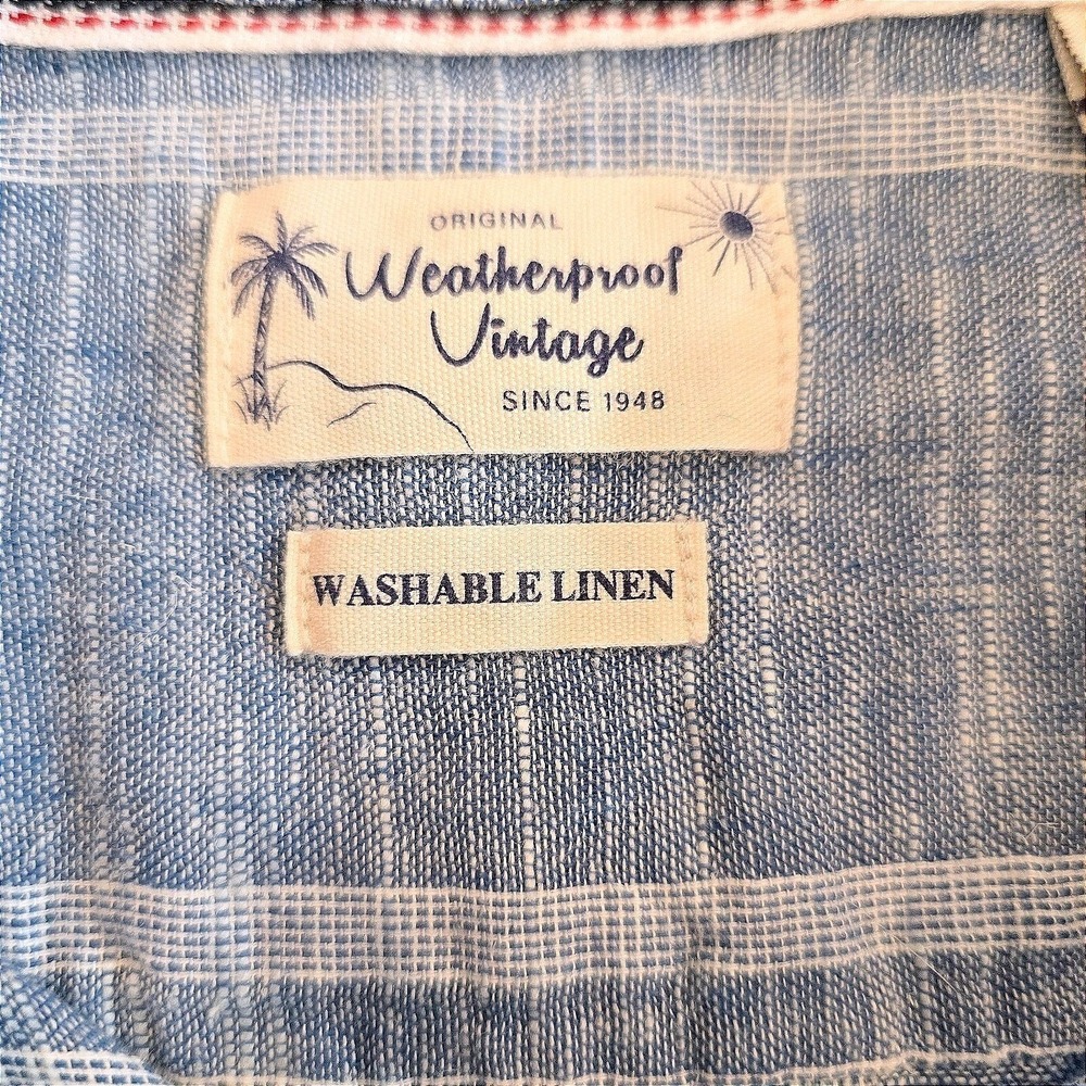 Weatherproof‎ Vintage Mens Linen Short Sleeve Woven Shirt BLUE Button Down LARGE - Picture 6 of 10
